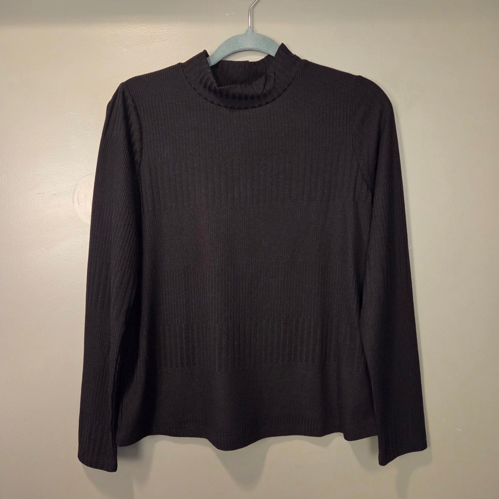 Liverpool Los Angeles Women's Ribbed Mockneck Long Sleeve Shirt, Size L, Black